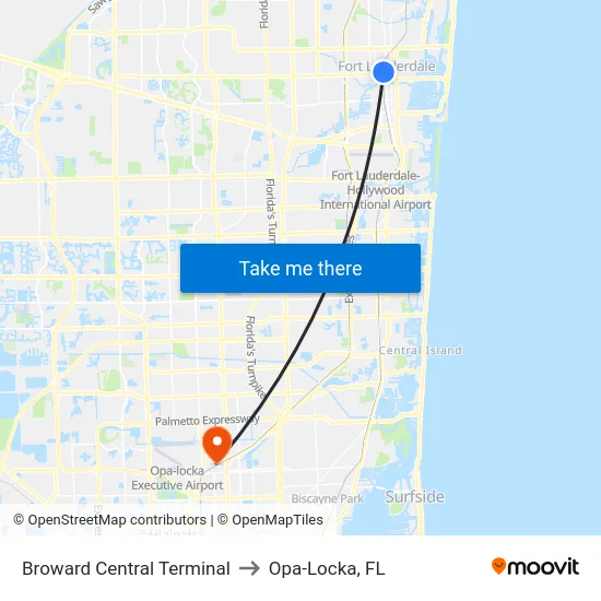 Broward Central Terminal to Opa-Locka, FL map