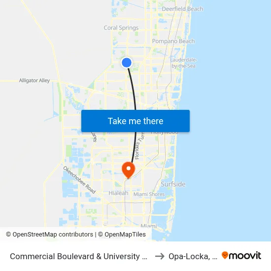 Commercial Boulevard & University Drive to Opa-Locka, FL map