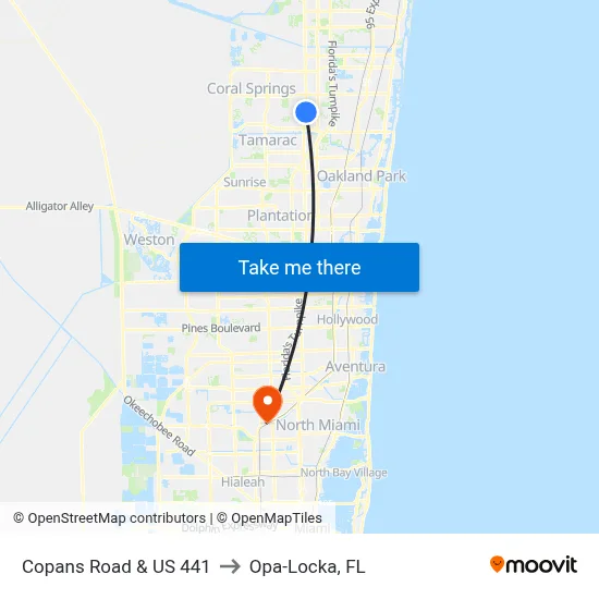 Copans Road & US 441 to Opa-Locka, FL map