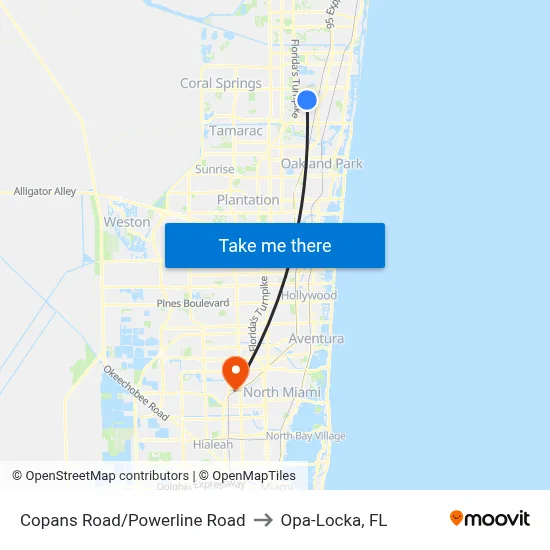 Copans Road/Powerline Road to Opa-Locka, FL map