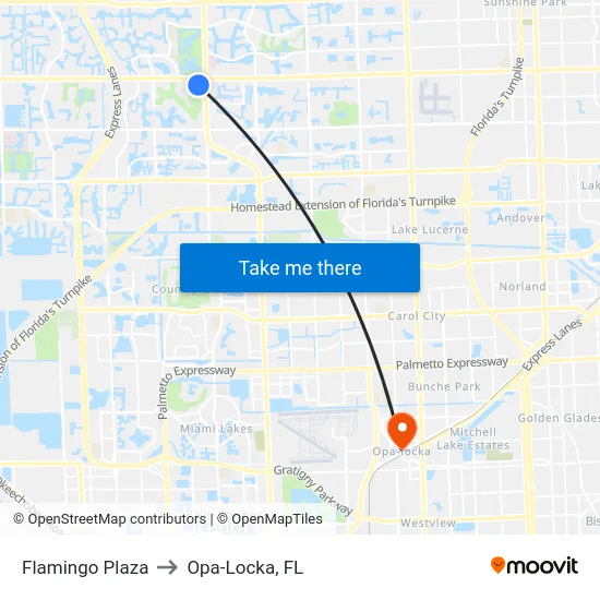 Flamingo Plaza to Opa-Locka, FL map