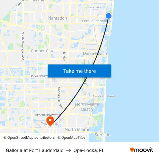 Galleria at Fort Lauderdale to Opa-Locka, FL map