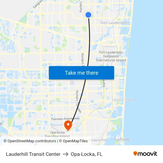 Lauderhill Transit Center to Opa-Locka, FL map