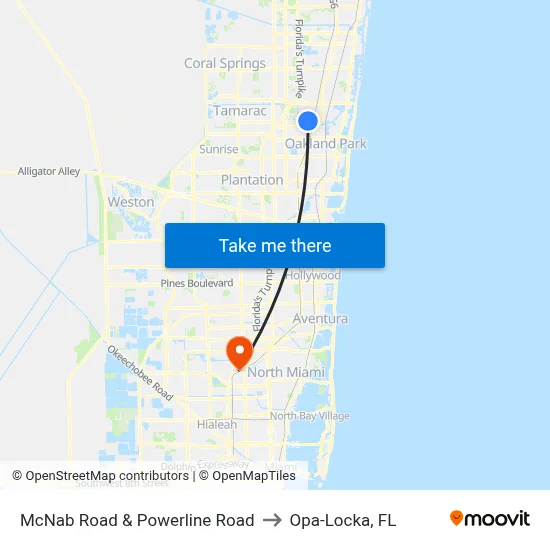 McNab Road & Powerline Road to Opa-Locka, FL map