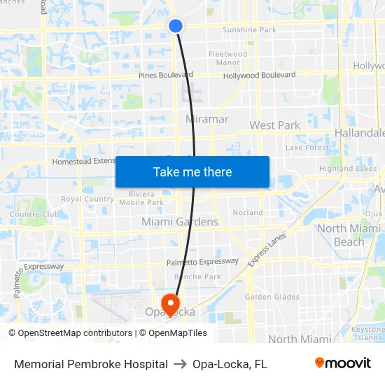 Memorial Pembroke Hospital to Opa-Locka, FL map