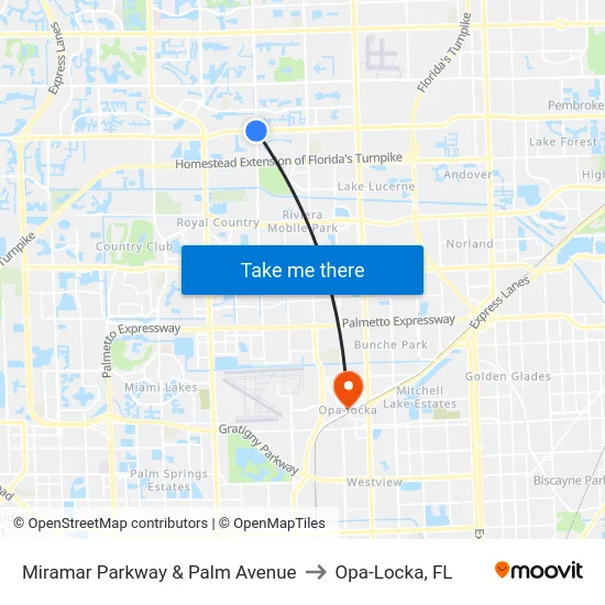 Miramar Parkway & Palm Avenue to Opa-Locka, FL map