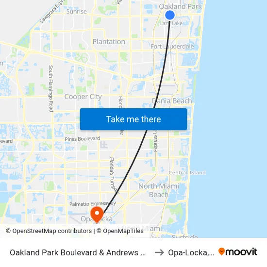 Oakland Park Boulevard & Andrews Avenue to Opa-Locka, FL map