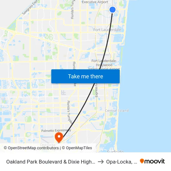 Oakland Park Boulevard & Dixie Highway to Opa-Locka, FL map