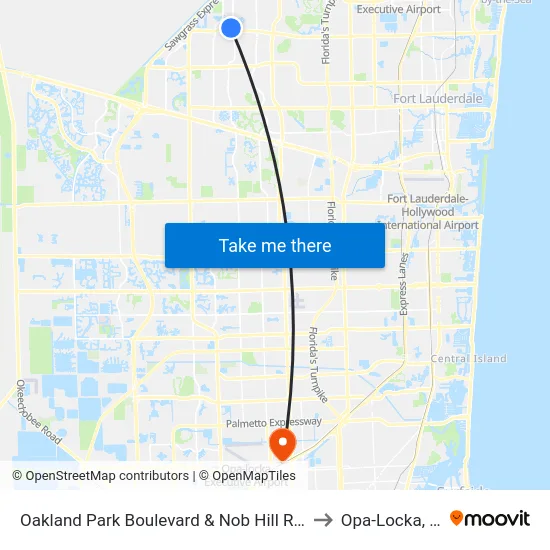Oakland Park Boulevard & Nob Hill Road to Opa-Locka, FL map