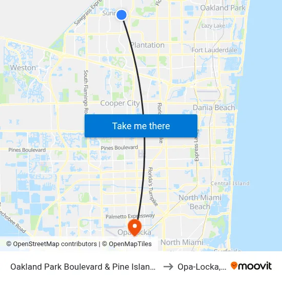 Oakland Park Boulevard & Pine Island Road to Opa-Locka, FL map
