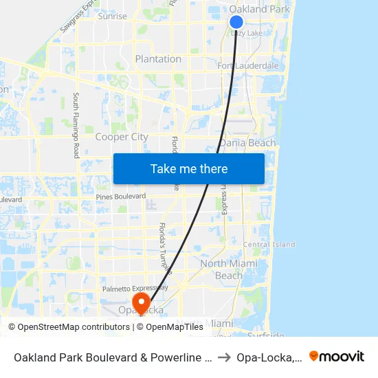 Oakland Park Boulevard & Powerline Road to Opa-Locka, FL map