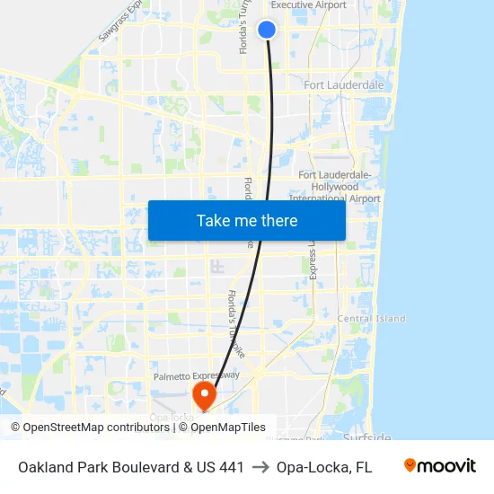 Oakland Park Boulevard & US 441 to Opa-Locka, FL map