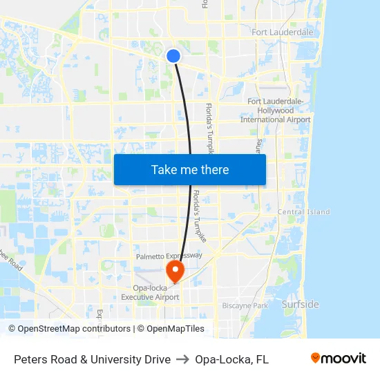 Peters Road & University Drive to Opa-Locka, FL map