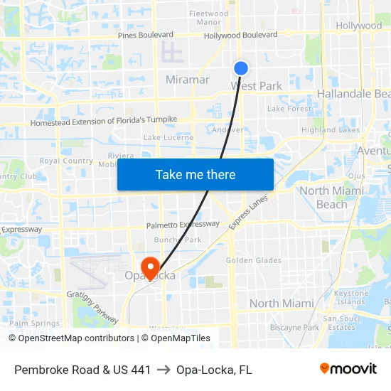 Pembroke Road & US 441 to Opa-Locka, FL map