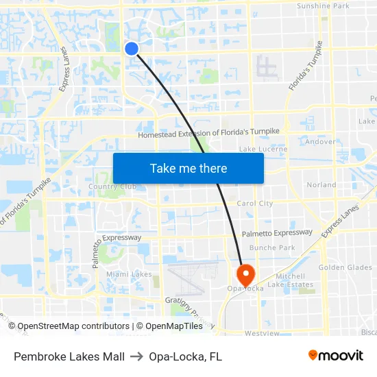 Pembroke Lakes Mall to Opa-Locka, FL map