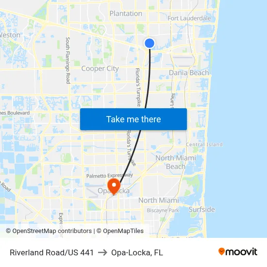 Riverland Road/US 441 to Opa-Locka, FL map