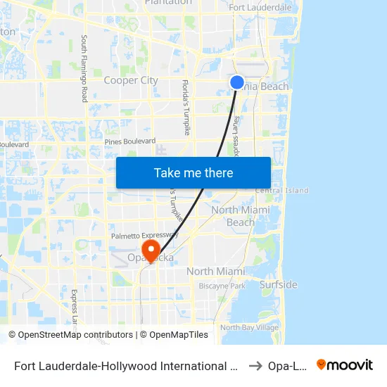 Fort Lauderdale-Hollywood International Airport Griffin Road/Tri-Rail Station to Opa-Locka, FL map