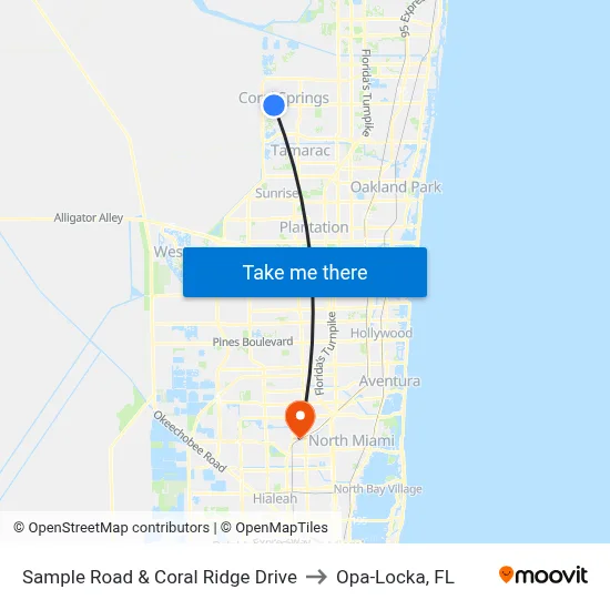 Sample Road & Coral Ridge Drive to Opa-Locka, FL map