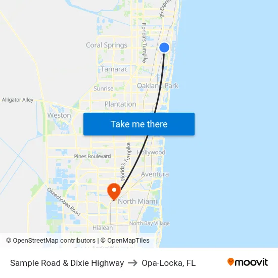 Sample Road & Dixie Highway to Opa-Locka, FL map