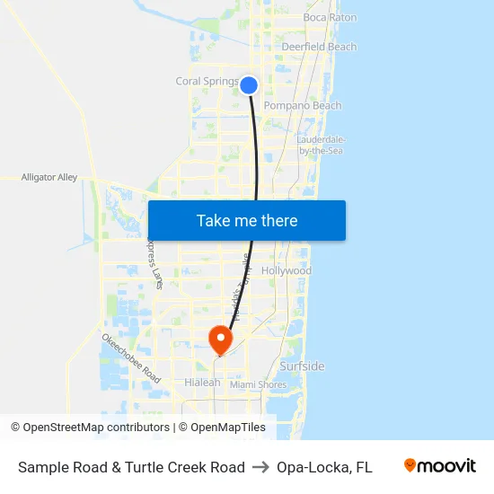 Sample Road & Turtle Creek Road to Opa-Locka, FL map