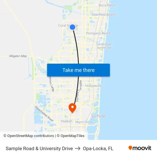 Sample Road & University Drive to Opa-Locka, FL map