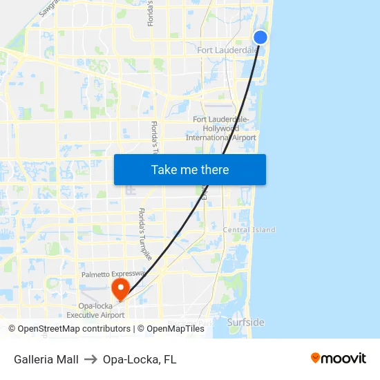 Galleria Mall to Opa-Locka, FL map