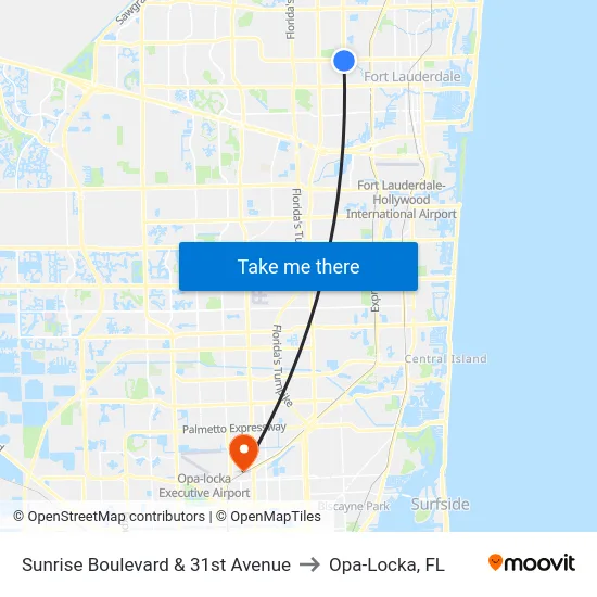 Sunrise Boulevard & 31st Avenue to Opa-Locka, FL map