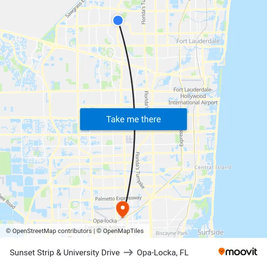 Sunset Strip & University Drive to Opa-Locka, FL map