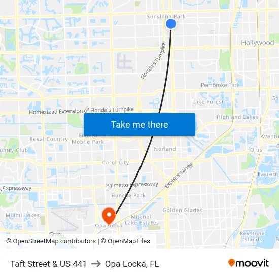 Taft Street & US 441 to Opa-Locka, FL map