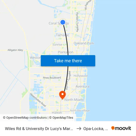 Wiles Rd & University Dr Lucy's Market to Opa-Locka, FL map