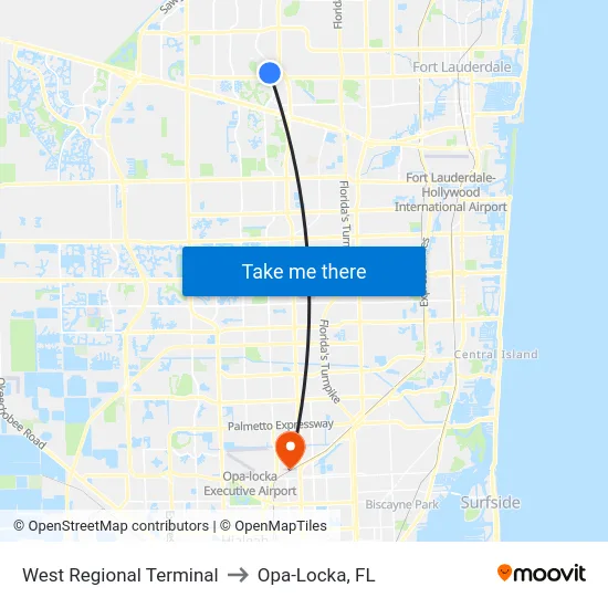 West Regional Terminal to Opa-Locka, FL map