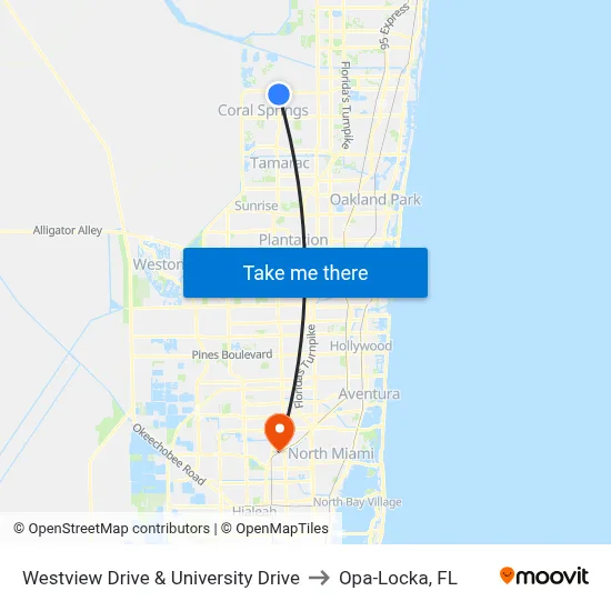 Westview Drive & University Drive to Opa-Locka, FL map