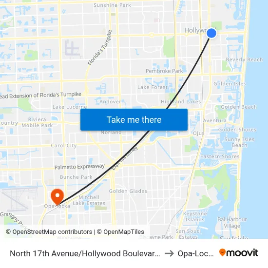 North 17th Avenue/Hollywood Boulevard - (Young Circle) to Opa-Locka, FL map