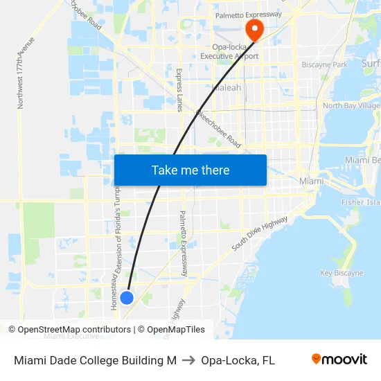 Miami Dade College Building M to Opa-Locka, FL map