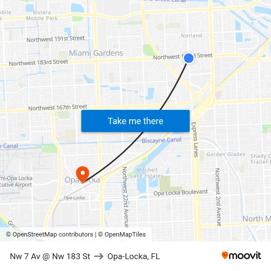 Nw 7 Av @ Nw 183 St to Opa-Locka, FL map