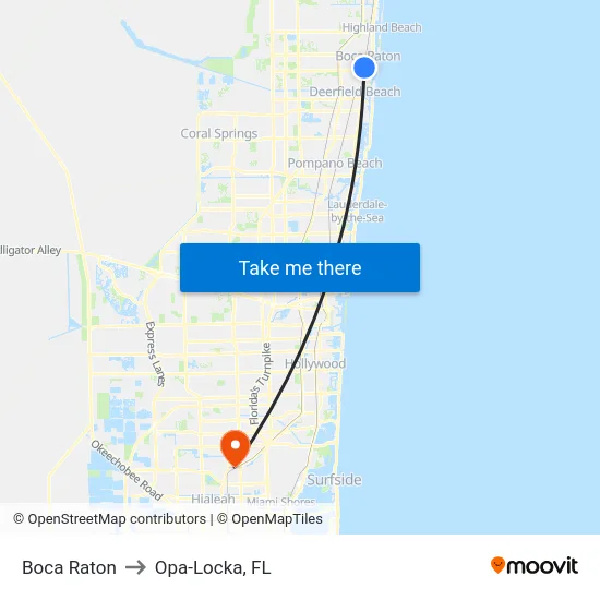 Boca Raton to Opa-Locka, FL map