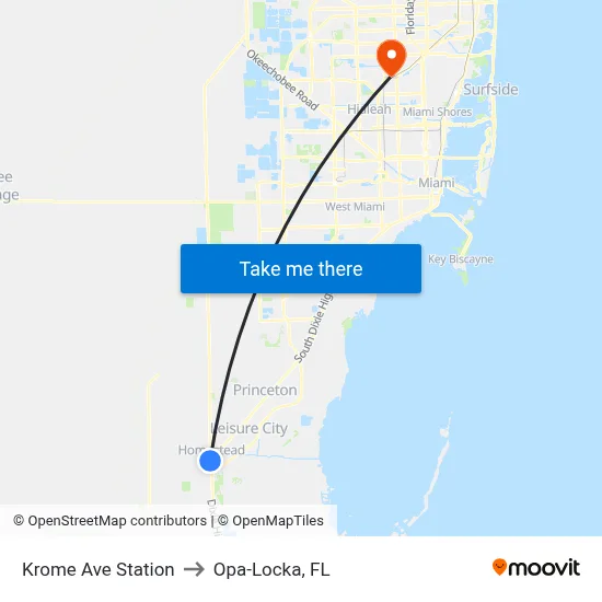 Krome Ave Station to Opa-Locka, FL map