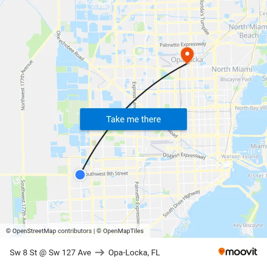 Sw 8 St @ Sw 127 Ave to Opa-Locka, FL map
