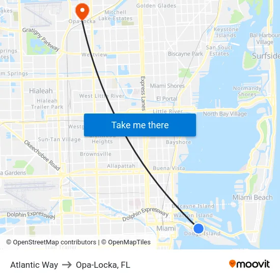 Atlantic Way to Opa-Locka, FL map