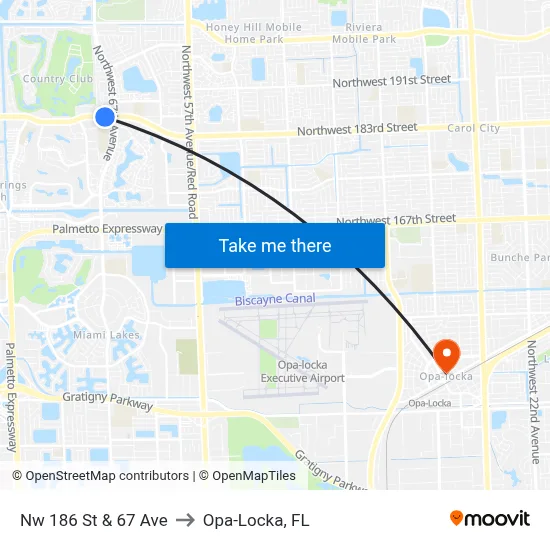 Nw 186 St & 67 Ave to Opa-Locka, FL map