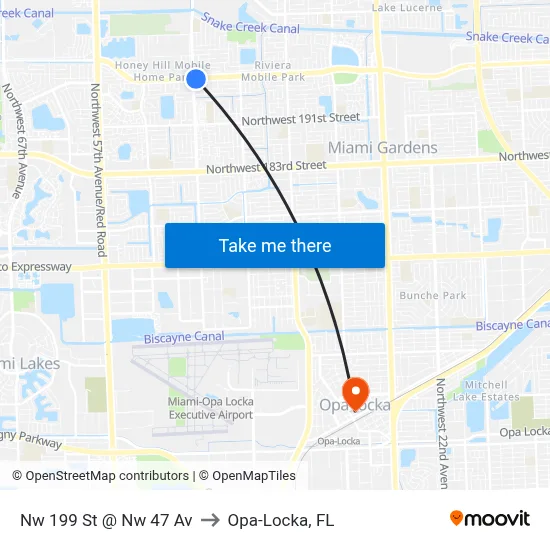 Nw 199 St @ Nw 47 Av to Opa-Locka, FL map