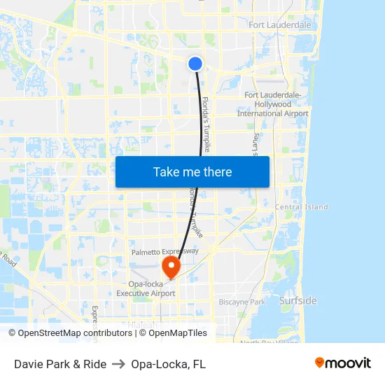 Davie Park & Ride to Opa-Locka, FL map