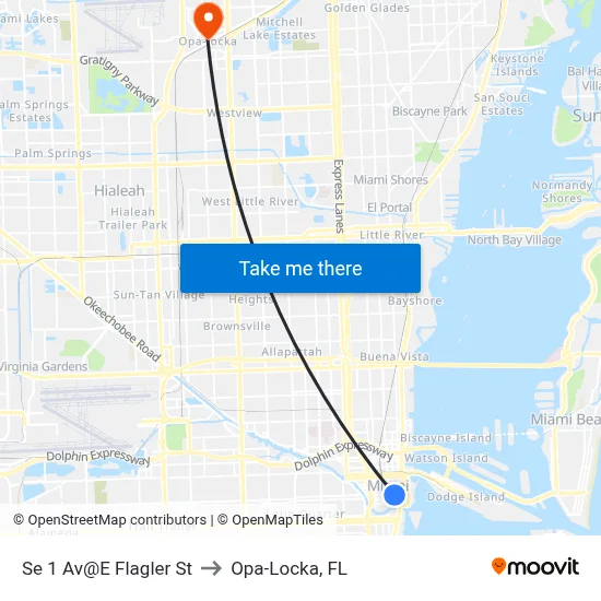 Se 1 Av@E Flagler St to Opa-Locka, FL map