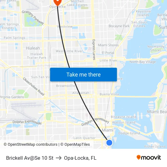 Brickell Av@Se 10 St to Opa-Locka, FL map