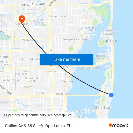 Collins Av & 38 St to Opa-Locka, FL map
