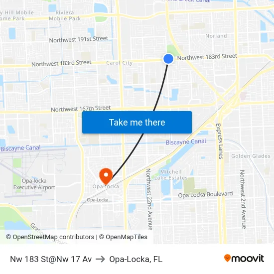 Nw 183 St@Nw 17 Av to Opa-Locka, FL map