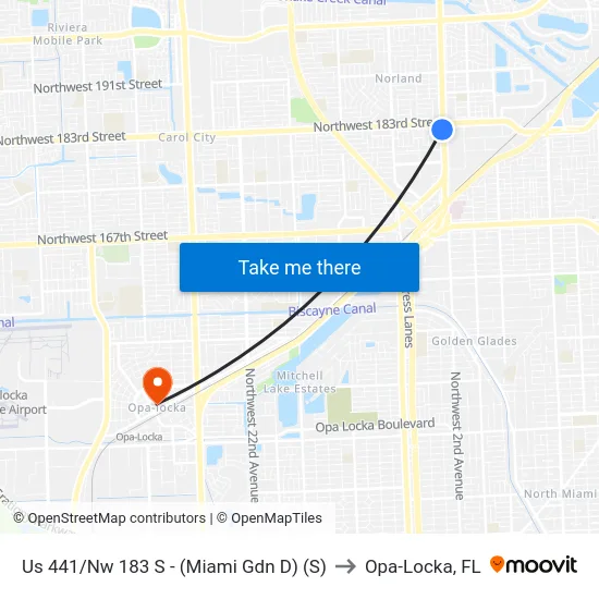 Us 441/Nw 183 S - (Miami Gdn D) (S) to Opa-Locka, FL map