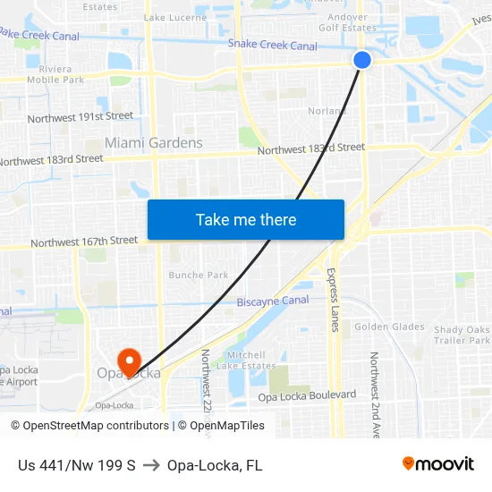 Us 441/Nw 199 S to Opa-Locka, FL map