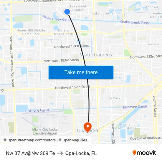 Nw 37 Av@Nw 209 Te to Opa-Locka, FL map