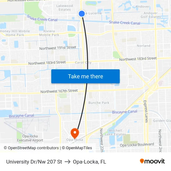 University Dr/Nw 207 St to Opa-Locka, FL map
